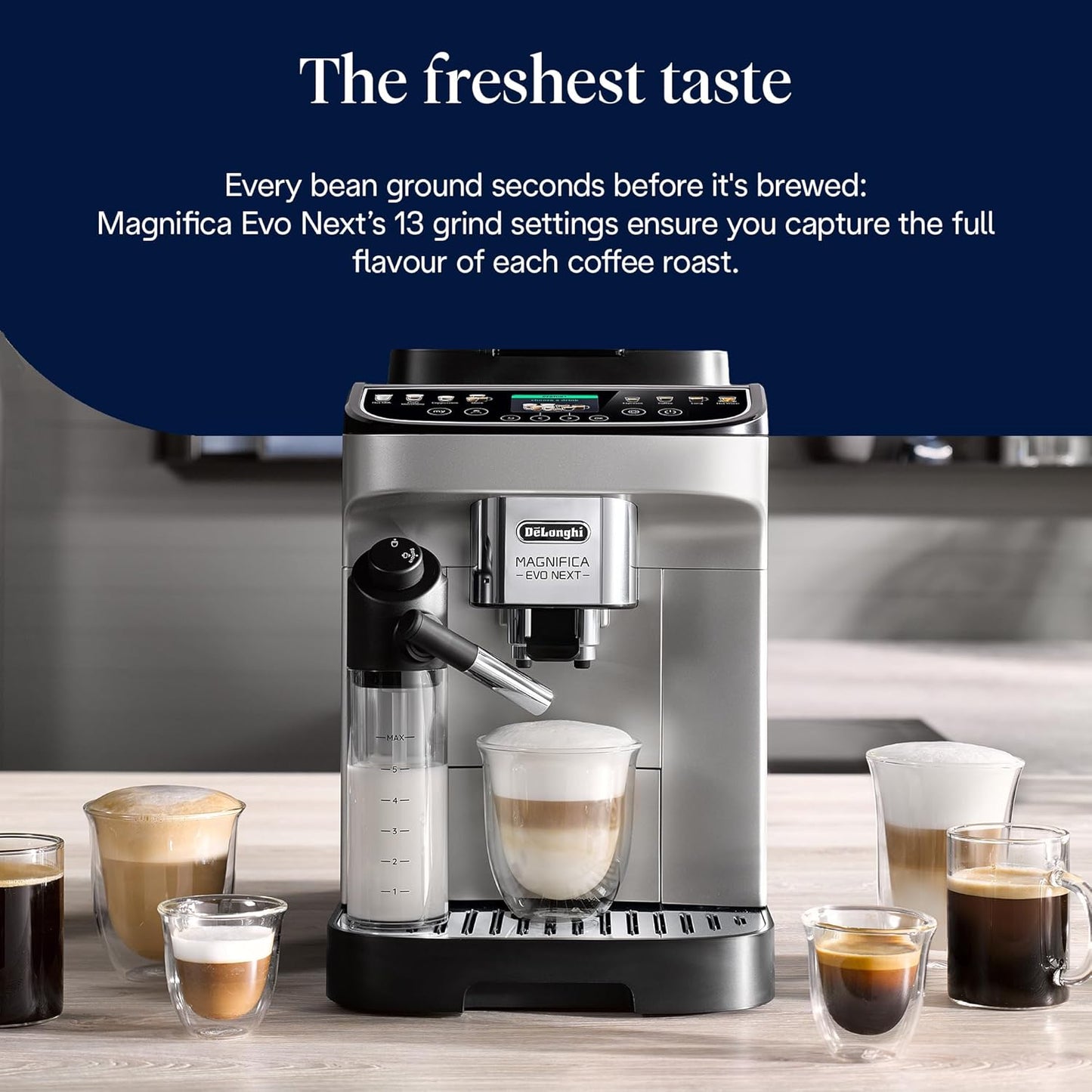De'Longhi Magnifica Evo Next ECAM310.80.SB, Automatic Coffee Machine With Automatic Milk Frother, Bean To Cup Coffee and Cappuccino Machine with Intuitive Touch Display, Silver/Black